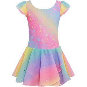 Girls Ruffle Sleeve Ballet Dance Dress Tutu Skirted NEW -